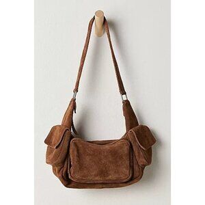FREE PEOPLE Siren Suede Shoulder Bag Chocolate Brown Suede Y2K 90s East West